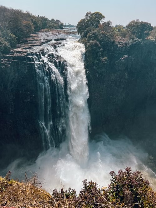 Victoria Falls in full flood, spray rising over the gorge